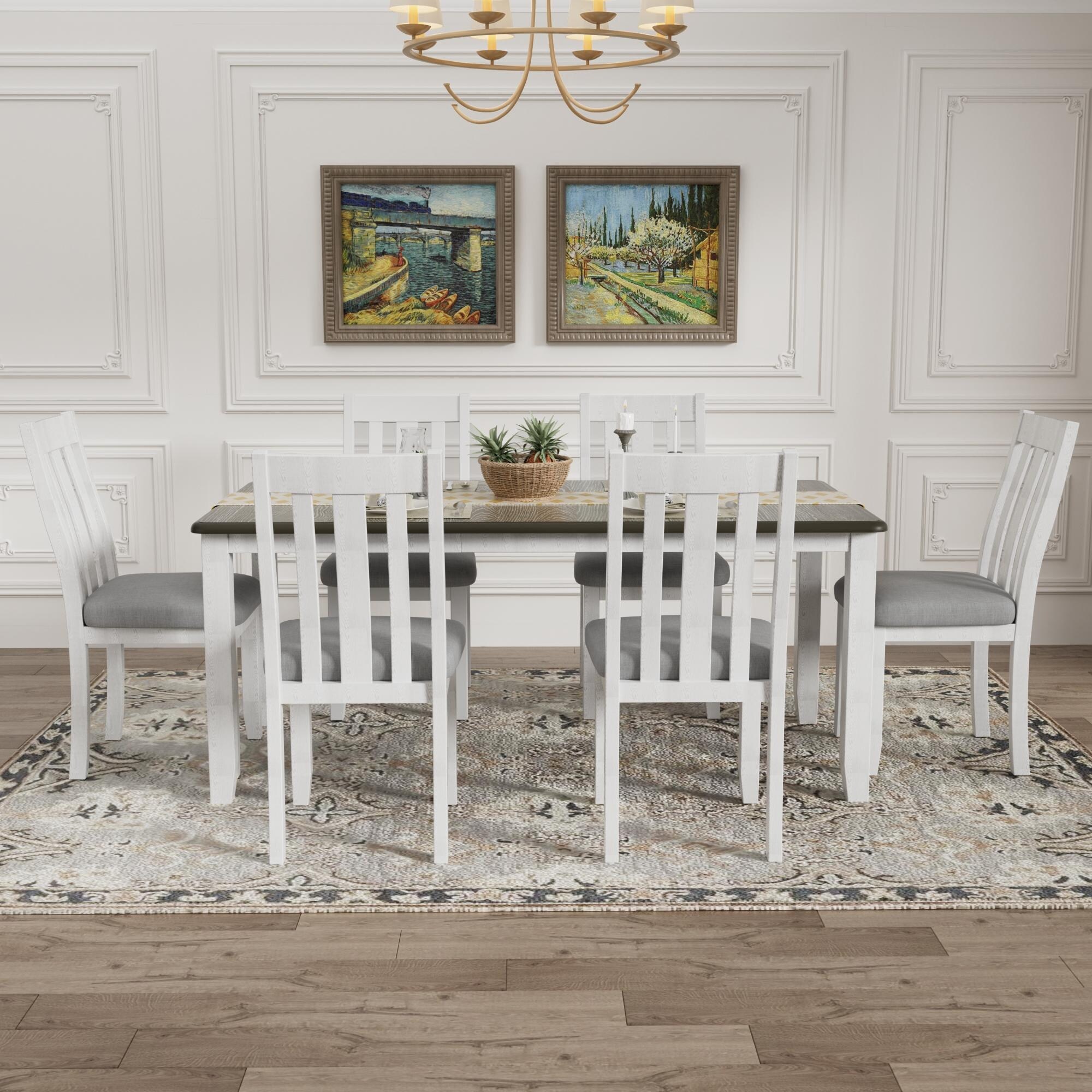 Retro Style 7-Piece Dining Table Set with Extendable Table and 6